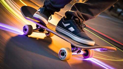 Primer plano de ruedas de monopatín en movimiento